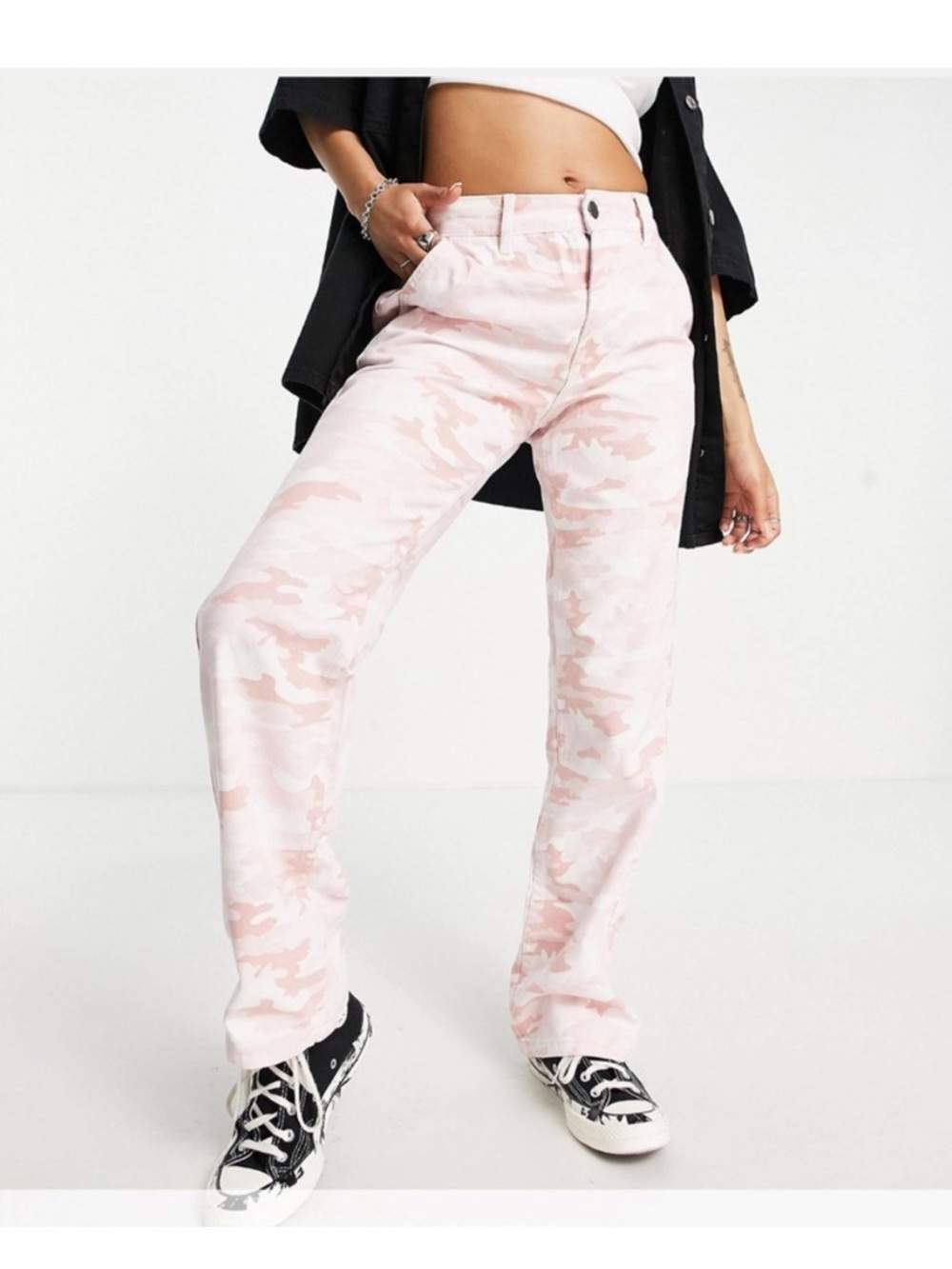 ASOS Stradivarius STR Wide Leg Cargo Baggy Pink Camo Jeans Women’s 00 - Picture 2 of 8